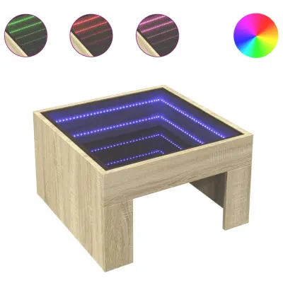 vidaXL Klubska mizica z neskončnimi LED sonoma hrast 50x50x30 cm