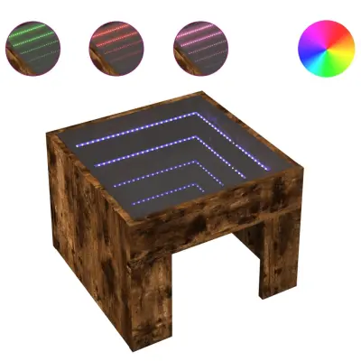 vidaXL Klubska mizica z neskončnimi LED dimljen hrast 40x40x30 cm