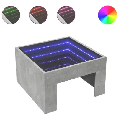 vidaXL Klubska mizica z neskončnimi LED betonsko siva 50x50x30 cm