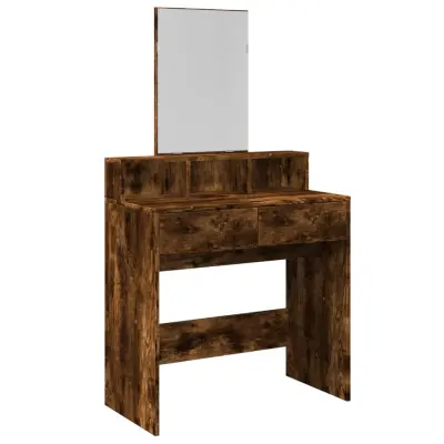 vidaXL Toaletna mizica z ogledalom dimljen hrast 80x41x144,5 cm