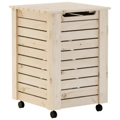 vidaXL Koš za perilo s kolesi RANA 45x45x64 cm trdna borovina