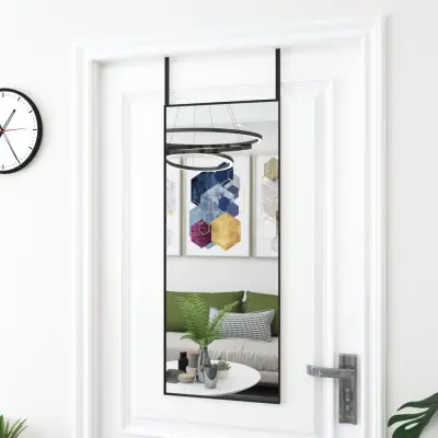 The Living Store Ogledalo za vrata črno 40x100 cm steklo in aluminij - Ogledalo Za Vrata
