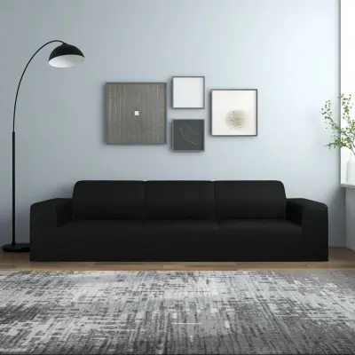 The Living Store Raztegljiva prevleka za kavč štirised črn poliester jersey - Prevleka Za Kavč