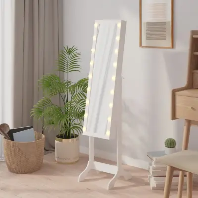 The Living Store Prostostoječe ogledalo z LED lučkami belo 34x37x146 cm - Prostostoječe Ogledalo