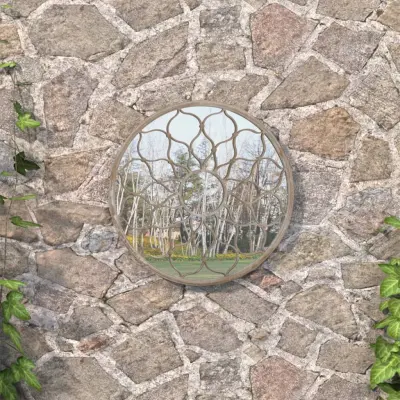 The Living Store Vrtno ogledalo peščeno 40x3 cm železno okroglo zunanje - Okroglo Vrtno Ogledalo