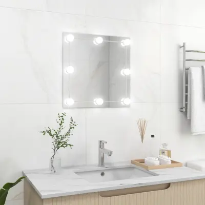 The Living Store Stensko ogledalo z LED lučkami kvadratno steklo - Stensko Ogledalo Z LED Lučkami