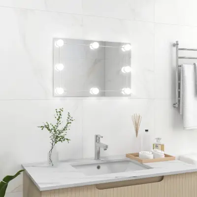 The Living Store Stensko ogledalo z LED lučkami pravokotno steklo - Stensko Ogledalo Z LED Lučkami