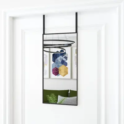 The Living Store Ogledalo za vrata črno 30x60 cm steklo in aluminij - Ogledalo Za Vrata