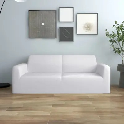 The Living Store Raztegljiva prevleka za kavč bela siva poliester jersey - Prevleka Za Kavč