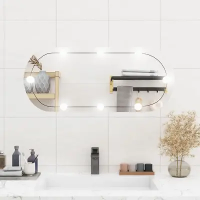 The Living Store Stensko ogledalo z LED lučkami 35x80 cm stekleno ovalno - Stensko Ogledalo Z LED Lučko