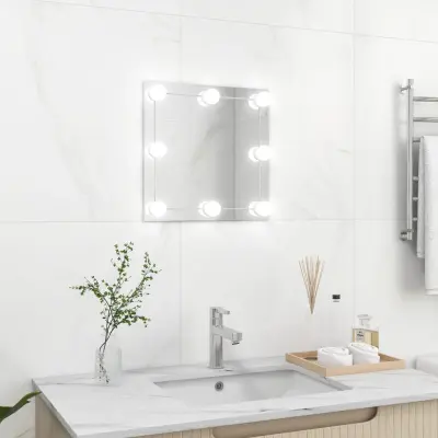 The Living Store Stensko ogledalo z LED lučkami kvadratno steklo - Stensko Ogledalo Z LED Lučkami