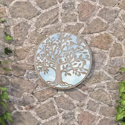 The Living Store Vrtno ogledalo peščeno 40x2,5 cm železno okroglo zunanje - Okroglo Vrtno Ogledalo