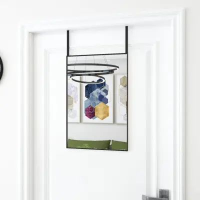 The Living Store Ogledalo za vrata črno 40x60 cm steklo in aluminij - Ogledalo Za Vrata