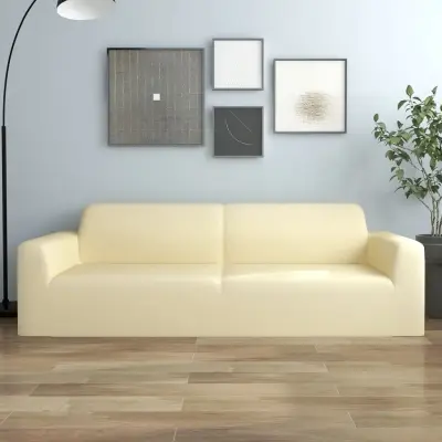 The Living Store Raztegljiva prevleka za kavč krem poliester jersey - Prevleka Za Kavč