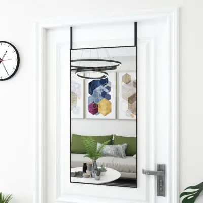 The Living Store Ogledalo za vrata črno 50x100 cm steklo in aluminij - Ogledalo Za Vrata