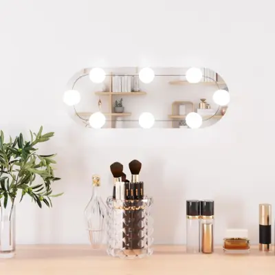 The Living Store Stensko ogledalo z LED lučmi 15x40 cm stekleno ovalno - Stensko Ogledalo Z LED Lučko