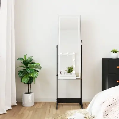 The Living Store Omarica za nakit z ogledalom in LED lučmi prostostoječa črna - Omarica Za Nakit Z Ogledalom