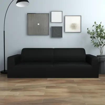 The Living Store Raztegljiva prevleka za trosed črn poliester jersey - Prevleka Za Kavč