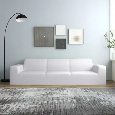 The Living Store Raztegljiva prevleka za kavč štirised bela poliester jersey - Prevleka Za Kavč