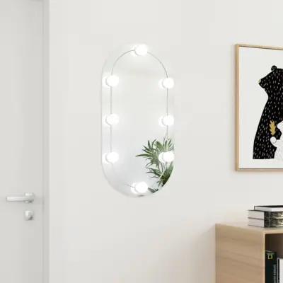 The Living Store Ogledalo z LED lučkami 80x40 cm stekleno ovalno - Ogledalo Z LED Lučko