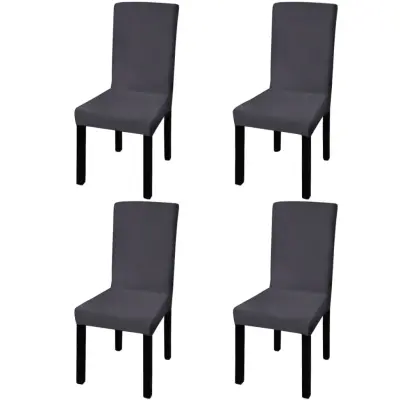 The Living Store Ravne raztegljive prevleke za stole 4 kosi antracitne - Prevleka Za Stol