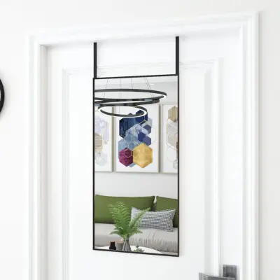 The Living Store Ogledalo za vrata črno 40x80 cm steklo in aluminij - Ogledalo Za Vrata
