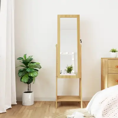 The Living Store Omarica za nakit z ogledalom in LED lučmi prostostoječa - Omarica Za Nakit Z Ogledalom