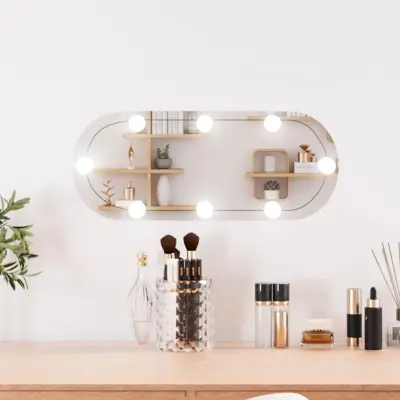 The Living Store Stensko ogledalo z LED lučkami 20x50 cm stekleno ovalno - Stensko Ogledalo Z LED Lučko