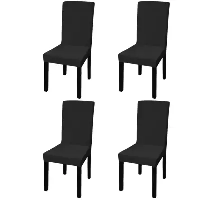 The Living Store Ravne raztegljive prevleke za stole 4 kosi črne - Prevleka Za Stol