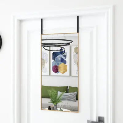 The Living Store Ogledalo za vrata zlato 40x80 cm steklo in aluminij - Ogledalo Za Vrata