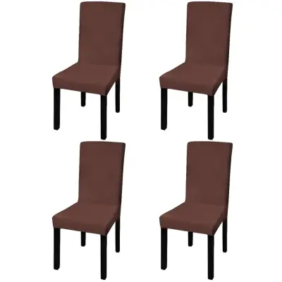 The Living Store Ravne raztegljive prevleke za stole 4 kosi rjave - Prevleka Za Stol