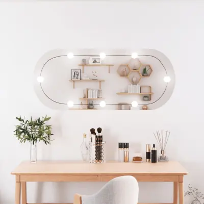 The Living Store Stensko ogledalo z LED lučkami 40x90 cm stekleno ovalno - Stensko Ogledalo Z LED Lučko