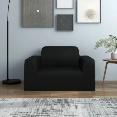 The Living Store Raztegljiva prevleka za kavč črn džersi iz poliestra - Prevleka Za Kavč