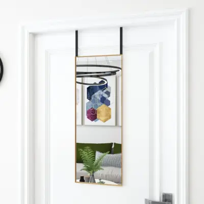 The Living Store Ogledalo za vrata zlato 30x80 cm steklo in aluminij - Ogledalo Za Vrata