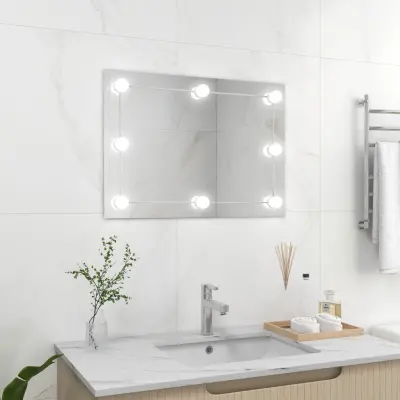 The Living Store Stensko ogledalo brez okvirja z LED lučkami pravokotno steklo - Stensko Ogledalo Z LED Lučkami