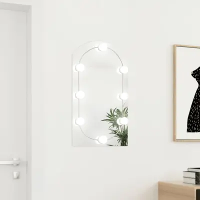 The Living Store Ogledalo z LED lučkami 70x40 cm stekleno z lokom - Ogledalo Z LED Lučko