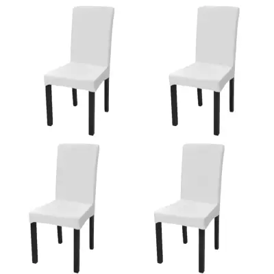 The Living Store Ravne raztegljive prevleke za stole 4 kosi bele - Prevleka Za Stol