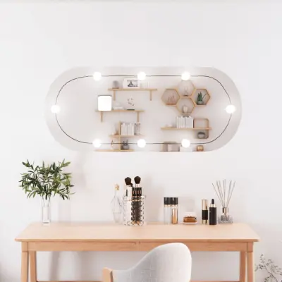 The Living Store Stensko ogledalo z LED lučkami 25x60 cm stekleno ovalno - Stensko Ogledalo Z LED Lučko
