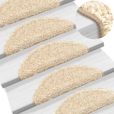 The Living Store Preproge za stopnice 15 kosov 56x17x3 cm krem - Preproga Za Stopnice