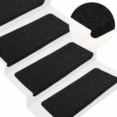 The Living Store Samolepilne preproge za stopnice 15 kosov 65x24,5x3,5 cm črne - Preproga Za Stopnice