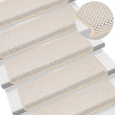 The Living Store Samolepilne preproge za stopnice sisal 15 kosov 65x21x4 cm krem - Preproga Za Stopnice