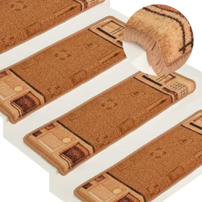 The Living Store Samolepilne preproge za stopnice 15 kosov 65x21x4 cm bež - Preproga Za Stopnice