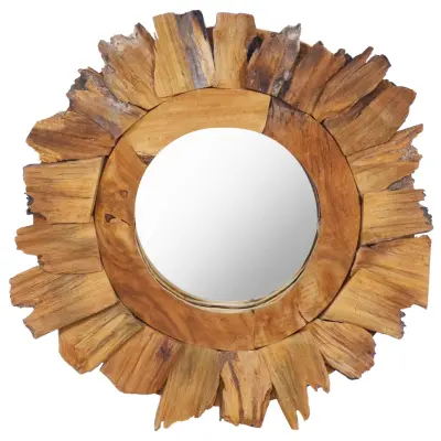 The Living Store Stensko ogledalo 40 cm iz tikovine okroglo - Ogledalo