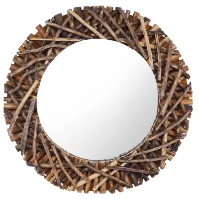 The Living Store Stensko ogledalo 60 cm iz tikovine okroglo - Ogledalo