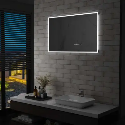 The Living Store Kopalniško LED ogledalo s senzorjem na dotik in uro 100x60 cm - Kopalniško Ogledalo