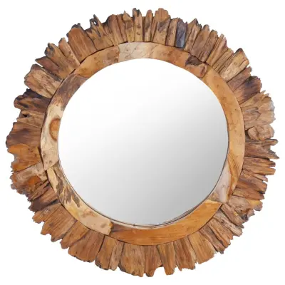 The Living Store Stensko ogledalo 60 cm iz tikovine okroglo - Ogledalo