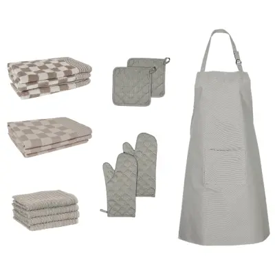 The Living Store Komplet brisač 15-delni z držali za lonce siv bombaž - Komplet Brisač