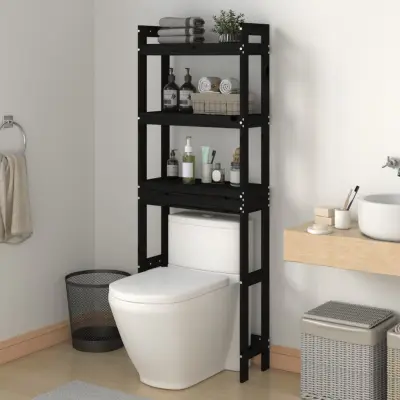 The Living Store Stojalo za kopalnico črno 63x26x171 cm trdna borovina - Stojalo Za Kopalnico