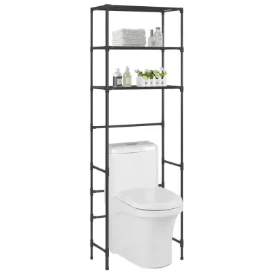The Living Store Stojalo za nad stranišče 3-nadstropno črno 53x28x169 cm - Stojalo Za Shranjevanje Nad Straniščem