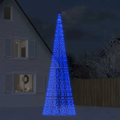 The Living Store Osvetljena novoletna jelka na drogu 1534 LED modra 500 cm - Osvetljena Novoletna Jelka